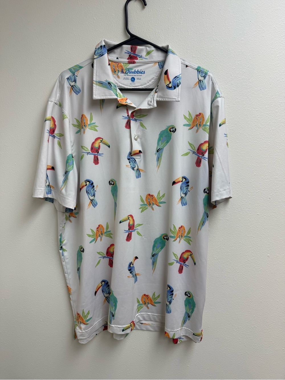 Chubbies White Polo with Colorful Parrot Print